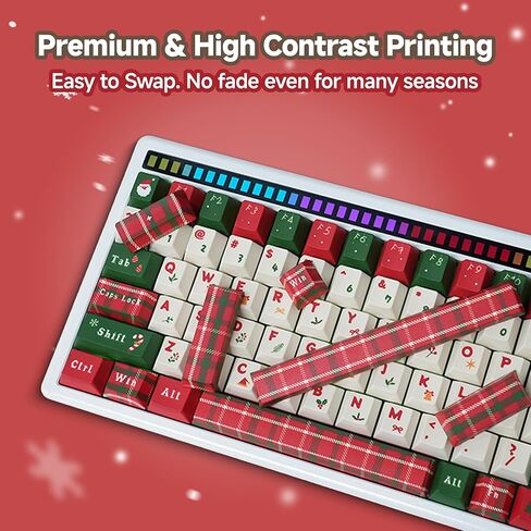 Custom Christmas Colored Keycaps, 137 PBT High Contrast Print Standard Profile Keycaps, MXD Technology (Anti-Sinking/Scratch/Fading), Full-Sized Layout, Suitable for Work/Study/Gaming/Gift in Saudi Arabia
