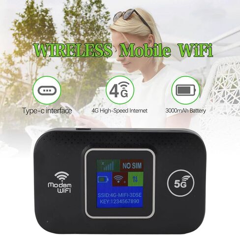 نقطة اتصال واي فاي محمولة من Vikye، راوتر متنقل 4G LTE بسرعة 300 ميجابت في الثانية مع فتحة بطاقة SIM صغيرة، 3000 مللي أمبير في الساعة للسفر يدعم 10 أجهزة WiFi طاقة USB C، أسود in Kuwait