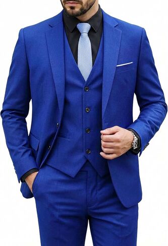 بدلة My My Men's Slim Fit 3 قطع ، زنقين سروال سترة صلبة مع ربطة عنق لحفل حفل الزفاف حفلة موسيقية in Kuwait