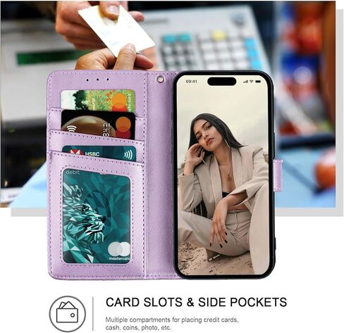 حافظة محفظة لهاتف iPhone 17 Pro Max، [حجب RFID] حامل 3 بطاقات مع فتحة لبطاقة الائتمان، غطاء قلاب واقٍ مغناطيسي من جلد البولي يوريثان لهاتف iPhone 17 Pro Max (أرجواني فاتح) in Kuwait