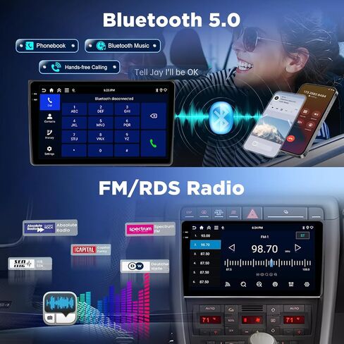 NHOPEEW [4+128G] ترقية الراديو لسيارة Audi A4 S4 RS4 2002-2008: ستيريو بشاشة لمس Android Incell مقاس 9 بوصة - تشغيل لاسلكي وAndroid Auto، 5G/WiFi، GPS، BT 5.0 + كاميرا احتياطية + ترقية Canbus in Kuwait
