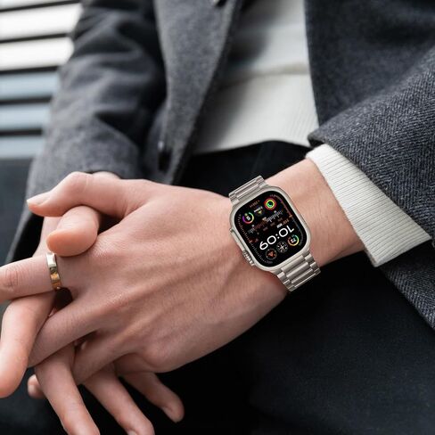 Anlinser Metal Bands Compatible with Apple Watch Band 49mm 46mm 45mm 44mm 42mm for Women Men, Stainless Steel Business Strap for iWatch Ultra 3/2/1 SE Series 11 10 9 8 7 6-1 (Titanium) in Saudi Arabia