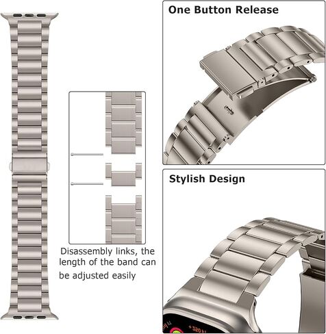 Anlinser Metal Bands Compatible with Apple Watch Band 49mm 46mm 45mm 44mm 42mm for Women Men, Stainless Steel Business Strap for iWatch Ultra 3/2/1 SE Series 11 10 9 8 7 6-1 (Titanium) in Saudi Arabia