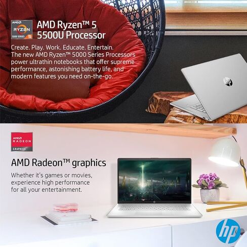 HP 2024 New 17 inch Laptop, AMD Ryzen 5 5500U 6-Cores Processor(Beat i7-1250U), 17" FHD (1080p) IPS Display, 32GB RAM, 1TB SSD, Fingerprint Reader, Windows 11 Pro, w/WOWPC Recovery USB in Kuwait