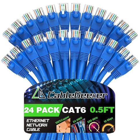 CableGeeker Cat 6 كابلات التصحيح 3 أقدام (24 حزمة) - كابل إيثرنت Cat 6، Snagless RJ45، كابل تصحيح Cat 5e Cat6، كابل Cat 6، كابلات إيثرنت Cat 3 قدم، كابل الشبكة، كابل الإنترنت - 3 أقدام أسود in Kuwait