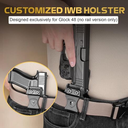 WARRIORLAND مسدس ضوء ليزر وحافظة مناسبة لـ Glock 48 (بدون إصدار السكك الحديدية)، ضوء سلاح تكتيكي صغير الحجم مثبت على الزناد 150 لومن مع LED أخضر ليزر أبيض وحافظة IWB، مؤشر الطاقة in Kuwait