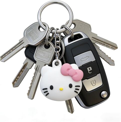 Anime Cat Silicone Protective Cover Compatible with Apple AirTag Cute Character Case Key for Bag Charm Keychain Pet (Pink) in Saudi Arabia