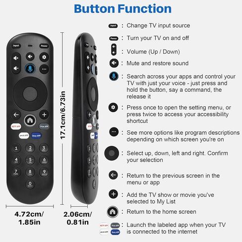 جهاز تحكم عن بعد صوتي بديل مناسب لتلفزيون Pioneer Xumo، متوافق مع CP-RC1NA-23 PN43-751-24U PN50-751-24U PN55-751-24U PN65-751-24U in Saudi Arabia