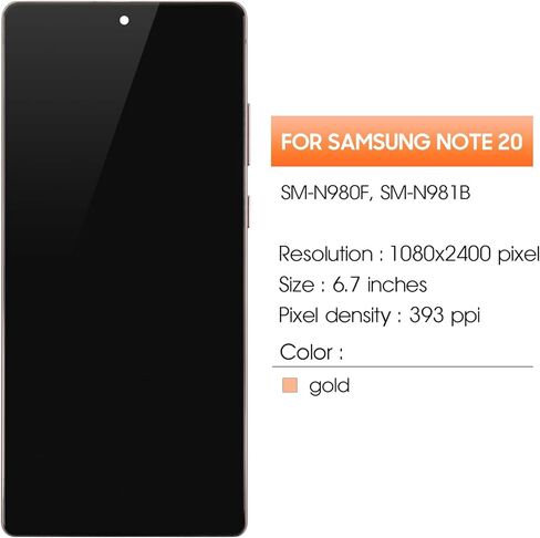 INCELL for Samsung Galaxy Note20 4G 5G Screen Replacement for Samsung Note 20 5G LCD Display N980 SM-N981U SM-N981W LCD Digitizer Touch Screen Assembly Gold with Frame(Original Size) in Saudi Arabia