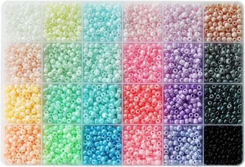 24 Colors 2mm 12/0 Glass Seed Beads Kit - 15600Pcs Loose Beads with 24-Grid Storage Box | Adult DIY Supplies for Bracelet Jewelry Making in Saudi Arabia
