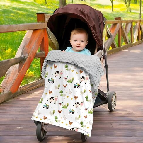 2 حزمة من بطانيات الأطفال لحيوانات المزرعة للجنسين، بطانية ناعمة مزدوجة الطبقات من مينكي مع دعم منقط للأطفال حديثي الولادة في المزرعة مطبوع عليها رسوم متحركة مقاس 30 × 40 بوصة (حيوانات المزرعة) in Kuwait