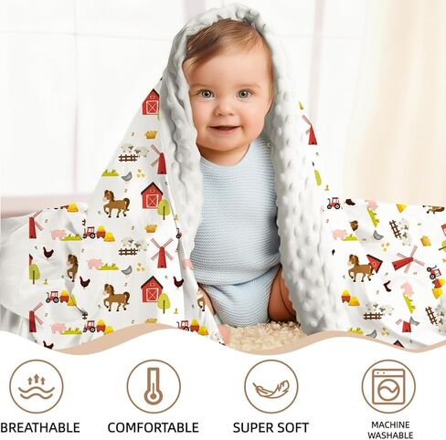 2 حزمة من بطانيات الأطفال لحيوانات المزرعة للجنسين، بطانية ناعمة مزدوجة الطبقات من مينكي مع دعم منقط للأطفال حديثي الولادة في المزرعة مطبوع عليها رسوم متحركة مقاس 30 × 40 بوصة (حيوانات المزرعة) in Kuwait