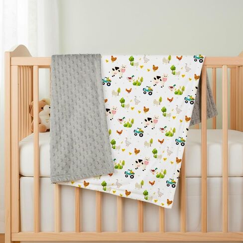 2 حزمة من بطانيات الأطفال لحيوانات المزرعة للجنسين، بطانية ناعمة مزدوجة الطبقات من مينكي مع دعم منقط للأطفال حديثي الولادة في المزرعة مطبوع عليها رسوم متحركة مقاس 30 × 40 بوصة (حيوانات المزرعة) in Kuwait