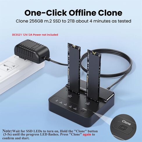 NFHK Dual-Bay Cloner 20Gbps NVME M.2 NGFF M-Key to USB-C One-Click Offline Clone Backup Enclosure Hyper Vertical Duplicator in Saudi Arabia