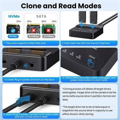 NFHK Dual-Bay Cloner 20Gbps NVME M.2 NGFF M-Key to USB-C One-Click Offline Clone Backup Enclosure Hyper Vertical Duplicator in Saudi Arabia