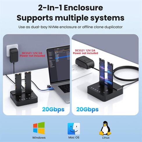 NFHK Dual-Bay Cloner 20Gbps NVME M.2 NGFF M-Key to USB-C One-Click Offline Clone Backup Enclosure Hyper Vertical Duplicator in Saudi Arabia