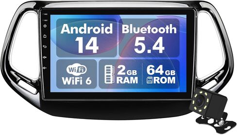 راديو سيارة Android 14 لـ 2+64G Jeep Compass/Patriot 2017-2019 10.1 بوصة 1280*720 شاشة لمس ستيريو للسيارة مع Carplay Android Auto Backup Camera Mirror Link GPS Navigation WiFi 6 Bluetooth 5.4 FM SWC in Kuwait