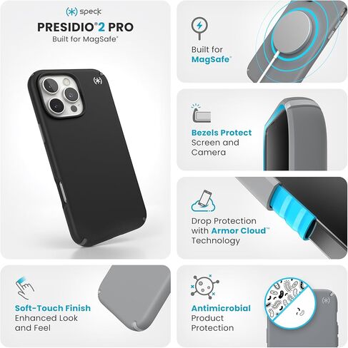 Speck Presidio2 Pro MagSafe Case - Slim iPhone 16 Pro Max Case - Black/Slate Grey in Saudi Arabia