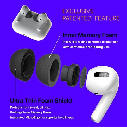 أطراف أذن بديلة من إسفنج الذاكرة AirFoams Pro Ultra V5.0 لأجهزة AirPods Pro 1 و2 - لون أسود، ناعمة، آمنة ومريحة، إلغاء الضوضاء، صوت أفضل، استبدال مدى الحياة (3 أزواج - S/M/L) in Kuwait