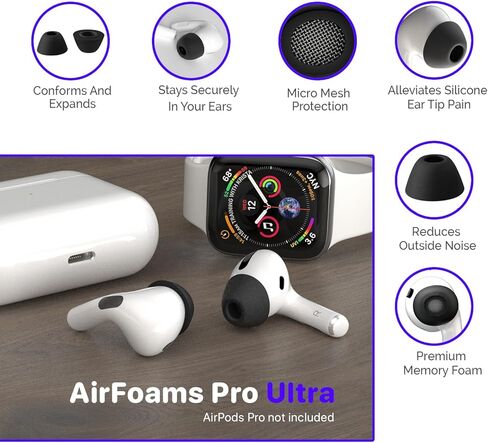 أطراف أذن بديلة من إسفنج الذاكرة AirFoams Pro Ultra V5.0 لأجهزة AirPods Pro 1 و2 - لون أسود، ناعمة، آمنة ومريحة، إلغاء الضوضاء، صوت أفضل، استبدال مدى الحياة (3 أزواج - S/M/L) in Kuwait