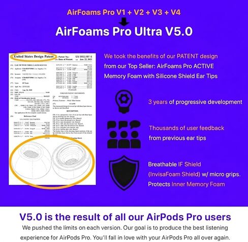 أطراف أذن بديلة من إسفنج الذاكرة AirFoams Pro Ultra V5.0 لأجهزة AirPods Pro 1 و2 - لون أسود، ناعمة، آمنة ومريحة، إلغاء الضوضاء، صوت أفضل، استبدال مدى الحياة (3 أزواج - S/M/L) in Kuwait