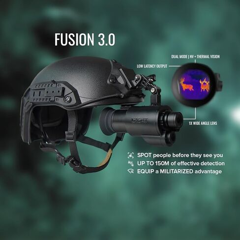 نظارة الرؤية الليلية الرقمية MAX 2.0 ونظارة Fusion 3.0 الحرارية/NV - مثبتة على الرأس والخوذة، رؤية واسعة، عدسة 1x، NVG أحادية الحرارة بالأشعة تحت الحمراء القابلة لإعادة الشحن عبر USB لـ CQB Airsoft، أداة تدريب تكتيكية in Kuwait