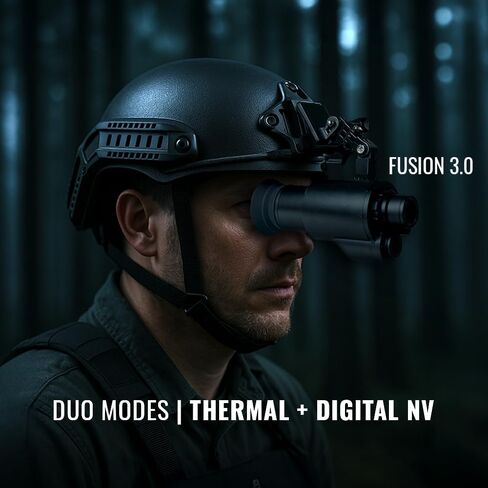 نظارة الرؤية الليلية الرقمية MAX 2.0 ونظارة Fusion 3.0 الحرارية/NV - مثبتة على الرأس والخوذة، رؤية واسعة، عدسة 1x، NVG أحادية الحرارة بالأشعة تحت الحمراء القابلة لإعادة الشحن عبر USB لـ CQB Airsoft، أداة تدريب تكتيكية in Kuwait