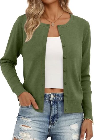 Trendy Queen Womens Cardigan Sweaters Lightweight Crew Neck Long Sleeve Outfits Fall Fashion 2025 Clothing in Saudi Arabia