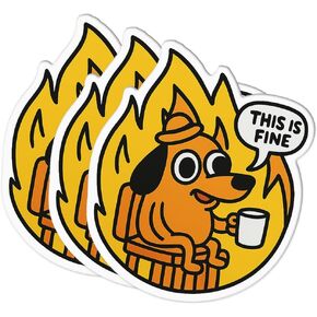 “This is Fine" Meme Dog Sticker (3pcs) – Funny Fire Cartoon Vinyl Decals for Laptop, Water Bottle, Scrapbook – Cute Mental Health Meme Gift – 3x3in Waterproof Stickers in Kuwait