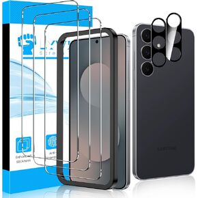 واقي شاشة LYWHL لهاتف Samsung Galaxy S25 FE، 3 عبوات من طبقة الزجاج المقسى بصلابة 9H + 2 واقي عدسة الكاميرا، دعم فتح بصمات الأصابع، جراب شفاف عالي الدقة مضاد للخدش وسهل التركيب وتغطية كاملة in Kuwait