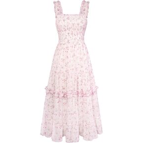 Scarlet Darkness Cottagecore Dresses for Women 2025 Smocked Floral Dress Flowy Sundress in Kuwait