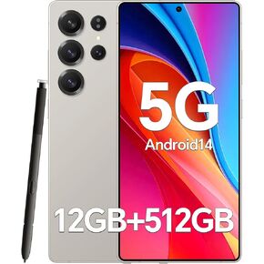 D25 Bulid-in Pen Unlocked Phones,5G Android 14 Smartphone, 12GB+512GB Unlocked Android Phones, Snapdragon888, 5000mAh, 48+108MP Camera, 6.9“ HD Screen, Dual SIM+Memory Expansion,Gray in Kuwait
