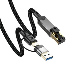 Herfair Ethernet Cable USB A/C to 1000Mbps Gigabit RJ45 Adapter Network Cord for Laptop, Desktop PC, Switch, iPad Pro - Nylon Braided, Plug & Play, 3.3FT in Kuwait
