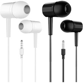 2 Pack Wired Earbuds with Microphone, HiFi Stereo, Deep Bass Headphones, Noise Cancelling & Volume Control, Compatible with All 3.5mm Jack Devices (Black+White) in Kuwait