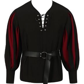GRAJTCIN Long Sleeve Gothic Pirate Shirt Medieval Renaissance Halloween Costumes for Adult Steampunk Viking Costume for Men in Saudi Arabia
