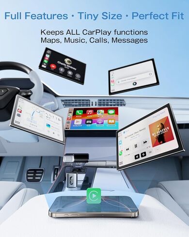 محول CarPlay اللاسلكي لهواتف iPhone، اتصال تلقائي أسرع 3X، بدون تأخير، التوصيل والتشغيل مع Bluetooth 4 وWiFi 6، دونجل صغير، يتضمن كابل تمديد USB وUSB-C، وتحويل لاسلكي مستقر in Kuwait
