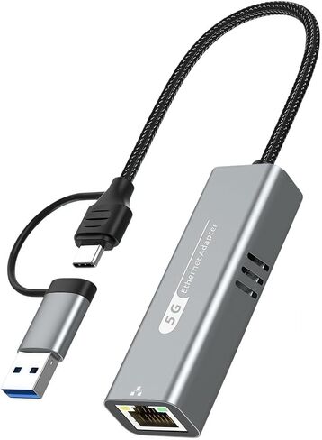 محول PUSOKEI 5G USB 3.0 إلى Ethernet، USB C إلى RJ45 Gigabit LAN (5000Mbps) محول شبكة، متوافق مع Thunderbolt 3/4، Wins 10، OS X، iOS، Linux، Chrome in Kuwait