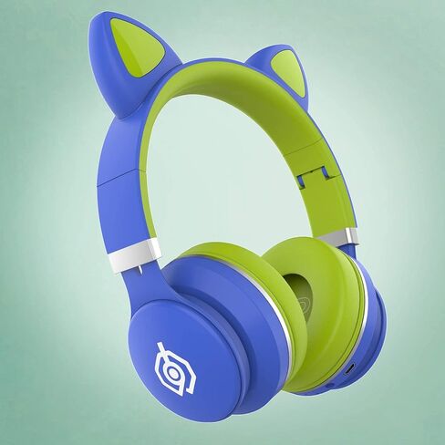 Stereo Gaming Headset with Mic for Pc Mobile Phone Sound Cat Ear Headphones Lightweight Self-Adjusting Over Ear Office Headphones - Blue Green 150X100X50Mm/Blue Green/150 * 100 * 50Mm in Saudi Arabia