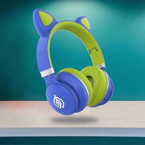 Stereo Gaming Headset with Mic for Pc Mobile Phone Sound Cat Ear Headphones Lightweight Self-Adjusting Over Ear Office Headphones - Blue Green 150X100X50Mm/Blue Green/150 * 100 * 50Mm in Saudi Arabia
