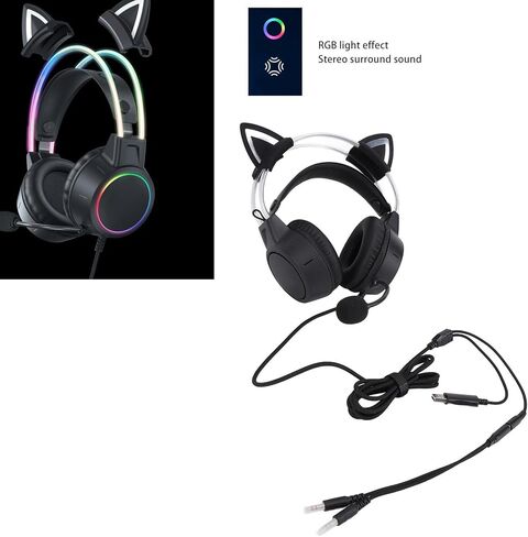 سماعة ألعاب RGB Cat Ear مع ميكروفون، وإلغاء الضوضاء، ومشغلات 50 مم للكمبيوتر المحمول OneNew Series X Sand Switch، ومقبس USB 3.5 مم متوافق in Saudi Arabia