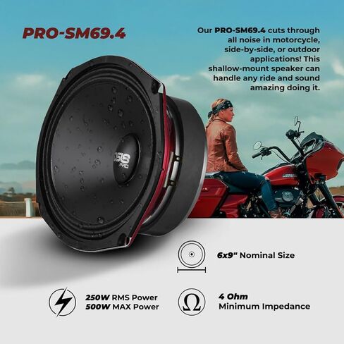 DS18 PRO-SM69.4 مكبر صوت متوسط ​​المدى 6 × 9 بوصة - 500 وات بحد أقصى 250 وات RMS 4 أوم مكبر صوت مقاوم للماء للسيارة والدراجات النارية وATV وUTV وأنظمة الصوت للطرق الوعرة الرياضية - فردي in Kuwait