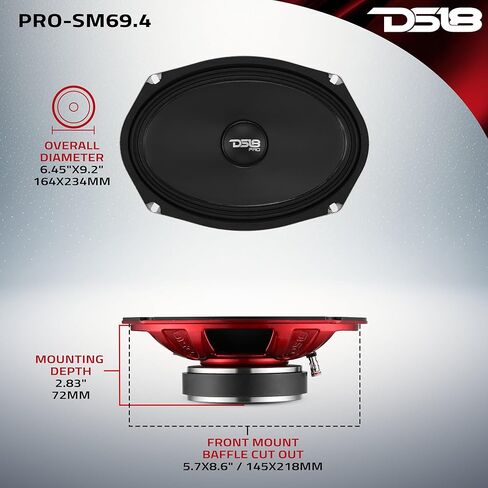 DS18 PRO-SM69.4 مكبر صوت متوسط ​​المدى 6 × 9 بوصة - 500 وات بحد أقصى 250 وات RMS 4 أوم مكبر صوت مقاوم للماء للسيارة والدراجات النارية وATV وUTV وأنظمة الصوت للطرق الوعرة الرياضية - فردي in Kuwait