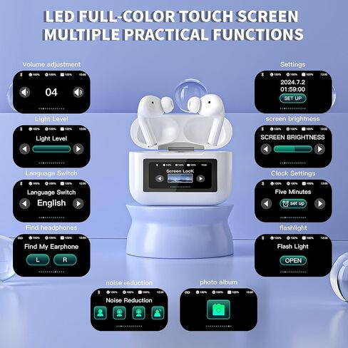 Wireless Earbuds, Blue-tooth Headphones with Smart Touch Screen Case, ANC Noise Canceling Earbuds with 48Hrs Playtime,Waterproof Sports Blue-tooth Headphones for iPhone 17/16/15/14/iPad/Android/Laptop in Kuwait