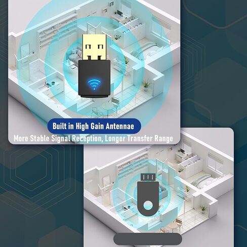 محول Yunseity WiFi 6 USB، محول شبكة لاسلكي ثنائي النطاق بسرعة 600 ميجا بت في الثانية لأجهزة الكمبيوتر المحمول المكتبية، التوصيل والتشغيل مع واجهة USB 2.0، من أجل Wins 7 10 11 in Saudi Arabia