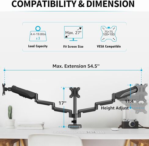 MOUNTUP Triple Monitor Stand Mount+Laptop and Monitor Desk Mount in Saudi Arabia