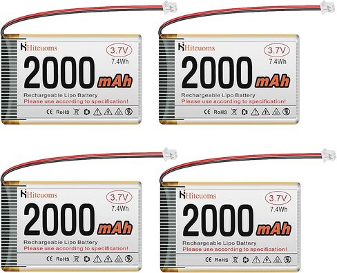 بطارية ليبو 3.7 فولت 2000 مللي أمبير قابلة لإعادة الشحن 1S 1C لمشروع إنترنت الأشياء IoT NodeMCU ESP32 مع لوحة حماية التوصيل JST 1.25 وشريط مطاطي معزول 4 قطع in Kuwait