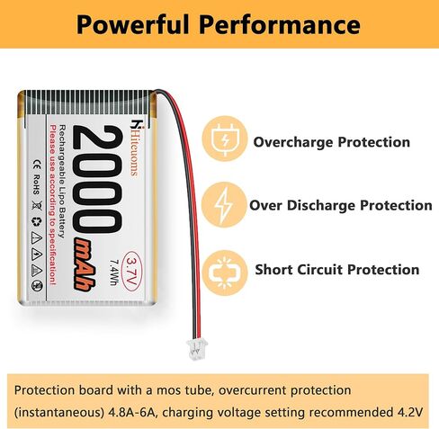 بطارية ليبو 3.7 فولت 2000 مللي أمبير قابلة لإعادة الشحن 1S 1C لمشروع إنترنت الأشياء IoT NodeMCU ESP32 مع لوحة حماية التوصيل JST 1.25 وشريط مطاطي معزول 4 قطع in Kuwait