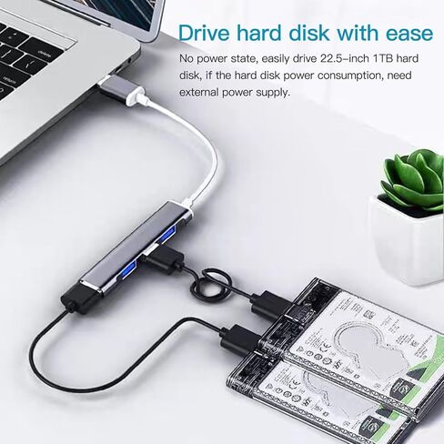 2 حزمة USB-C 4 في 1 Design Hub Splitter Type C إلى USB 3.0 متوافق مع نظام التشغيل Mac OS X 10.6، Linux 2.6.14، فضي in Saudi Arabia