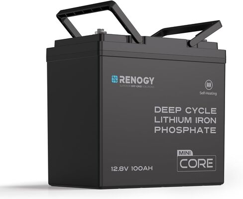 Lithium Battery 12V 100AH LiFePO4 Battery with DualHeat Self-Heating 100A BMS 9.02x8.39x5.43 Group 22NF Deep Cycle Batteries for Icefishing, Trolling Motor, RV, Off Grid Solar System Black in Kuwait