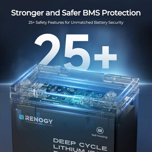 Lithium Battery 12V 100AH LiFePO4 Battery with DualHeat Self-Heating 100A BMS 9.02x8.39x5.43 Group 22NF Deep Cycle Batteries for Icefishing, Trolling Motor, RV, Off Grid Solar System Black in Kuwait